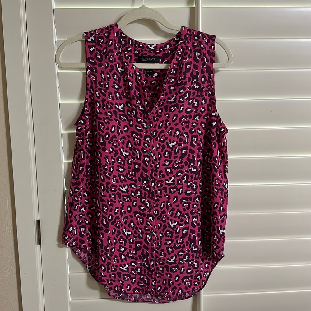 EUC Rachel Zoe pink leopard sleeveless blouse